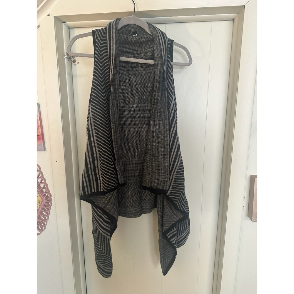 Lane Bryant Sleeveless Striped vest duster One-Size‎ Black Grey Sweater festival